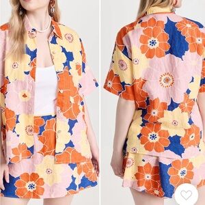 Rails 2 piece linen flower power set wrap skirt button-down shirt